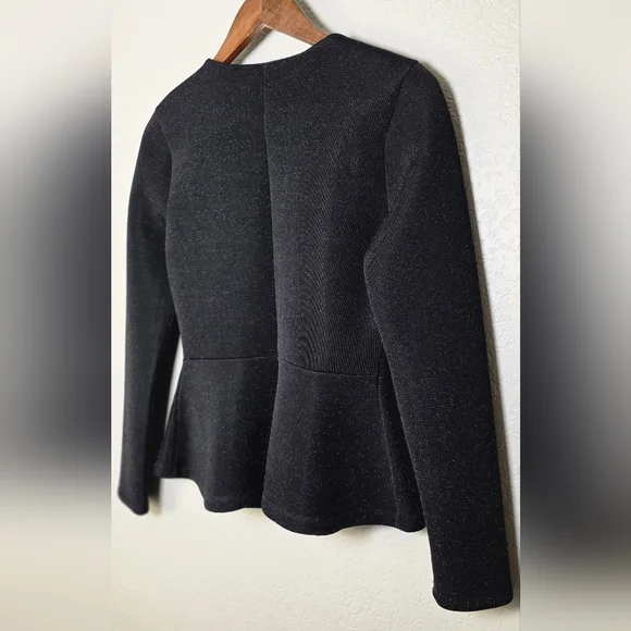 Forever 21 Dressy Black Shimmer Peplum Hem Scuba Sparkle Jacket - Size Medium - Picture 5 of 12